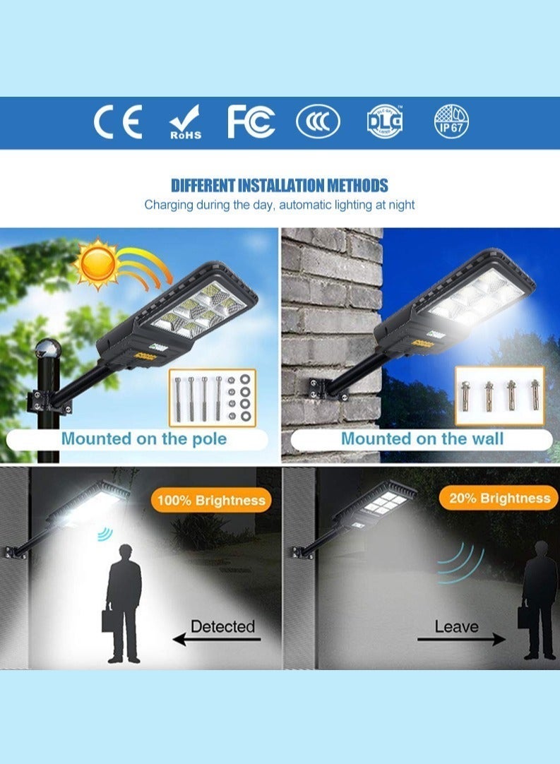 jindian 300W solar-powered outdoor floodlight with motion sensor and remote control, IP67 waterproof, safe lighting from dusk to dawn, suitable for patios, driveways, and gardens - Image 3